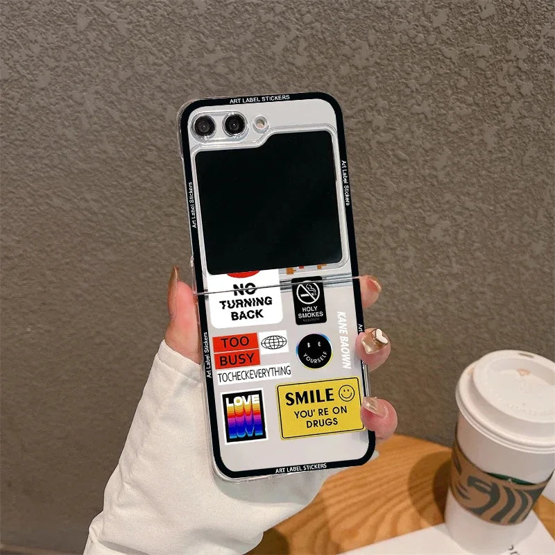 For Samsung Z Flip 5 6 Case Retro Bar Code Art Label Folding Phone Case for Samsung Z Flip 4 Z Flip3 Transparent Hard Back Cover