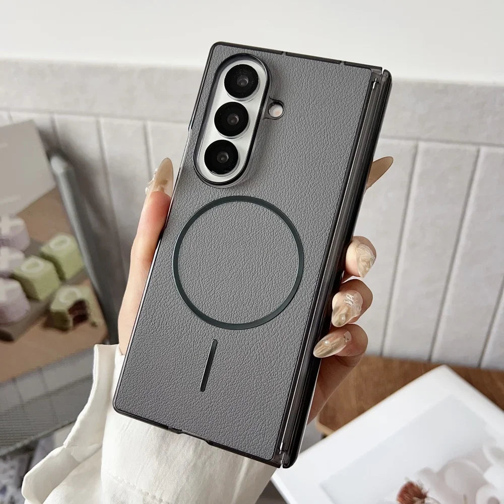 for Magsafe Magnetic Leather Case for Samsung Galaxy Z Fold 7 6 5 4 ZFold fold7 Wireless Charging Shockproof Business Back Cover