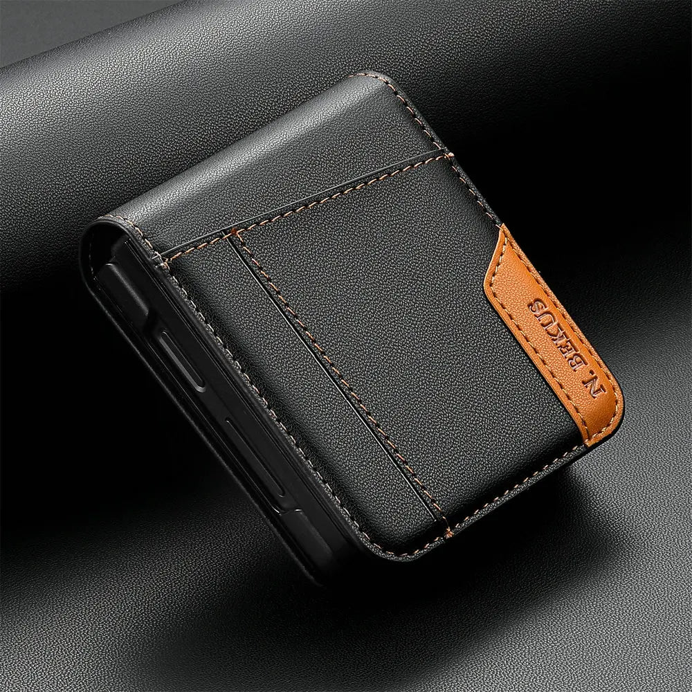 Business Leather Wallet Card Solt Case For Samsung Galaxy Z Flip 7 7fe 5G Flip 6 ZFlip 5 4 3 Flip7 Flip6 Magnetic Bag Skin Cover