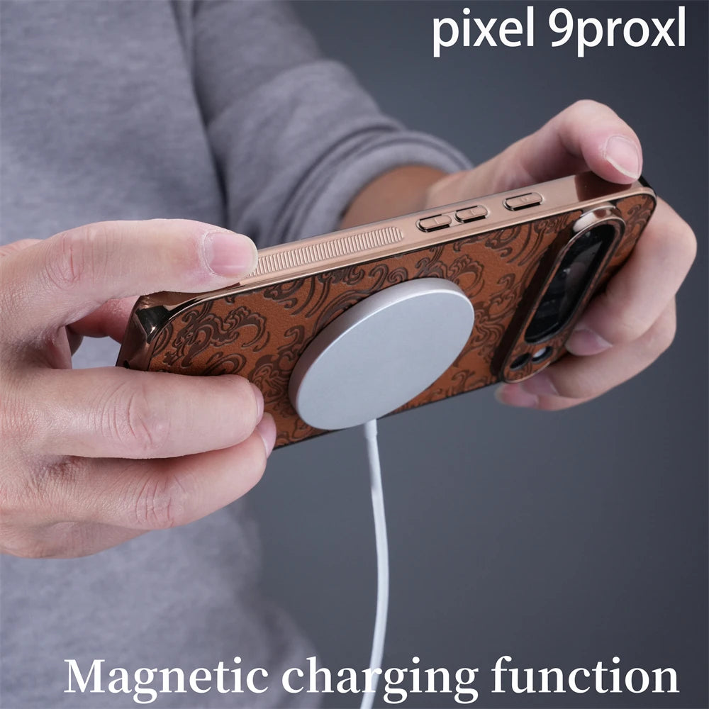 Luxury Advanced Texture Pattern Leather Phone Case For Google Pixel 9Pro 9 Pro XL Plating Protective Cover For Pixel 8 8A 8 Pro