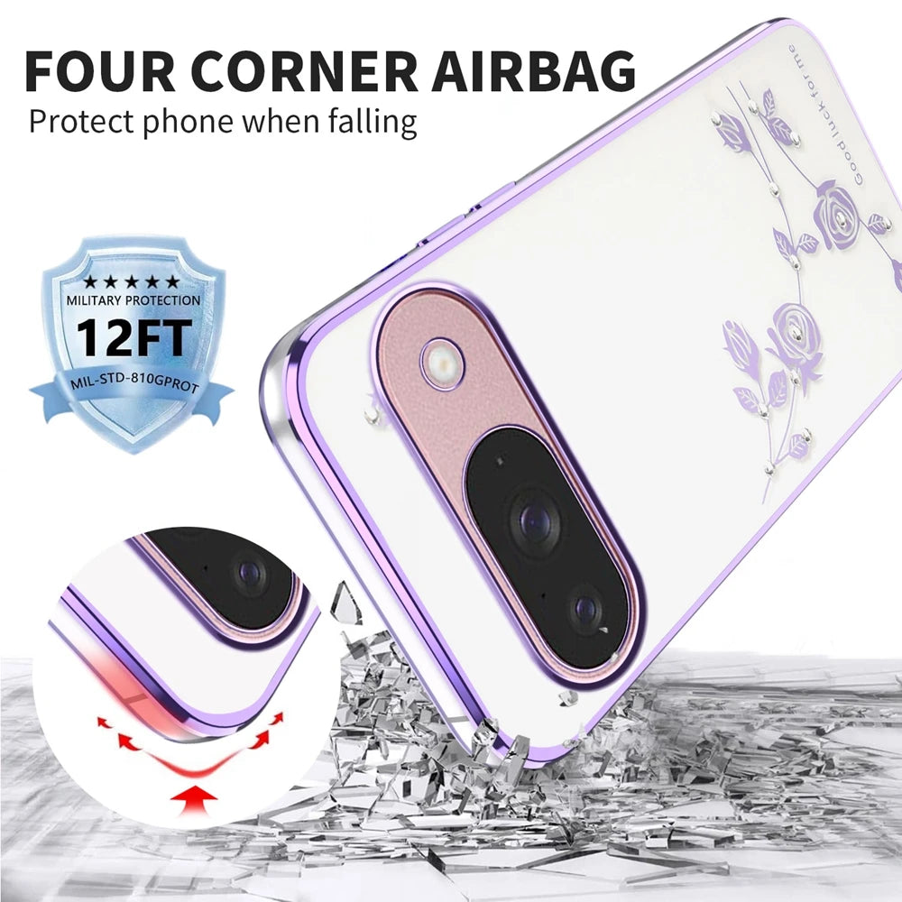 Glitter Phone Case for Google Pixel 10 9 Pro XL 8 7 Pro 6 Plus 9A 8A 7A 6A Rhinestone Transparent Soft TPU Shockproof Back Cover