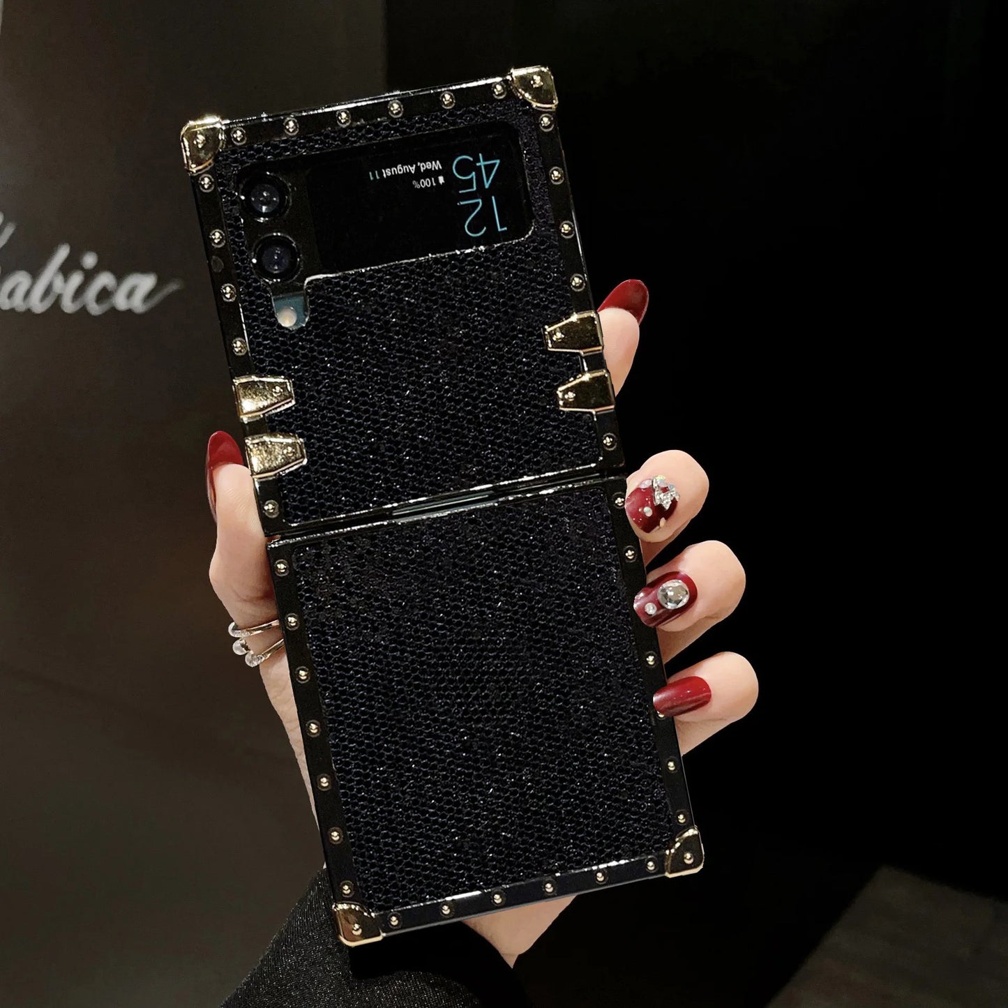 Fashion Sparkling Shockproof Phone Case For Samsung Galaxy Z Flip 7 6 5 4 3 Flip7 FE Starry Sky Leather Square Back Cover