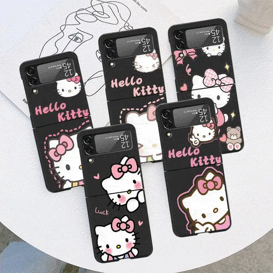 Cute HelloKitty Case for Samsung Galaxy Z Flip 4 3 5 5G Flip Shockproof Capa 6.7 Inches Black Hard PC ZFlip 4 Phone Cover