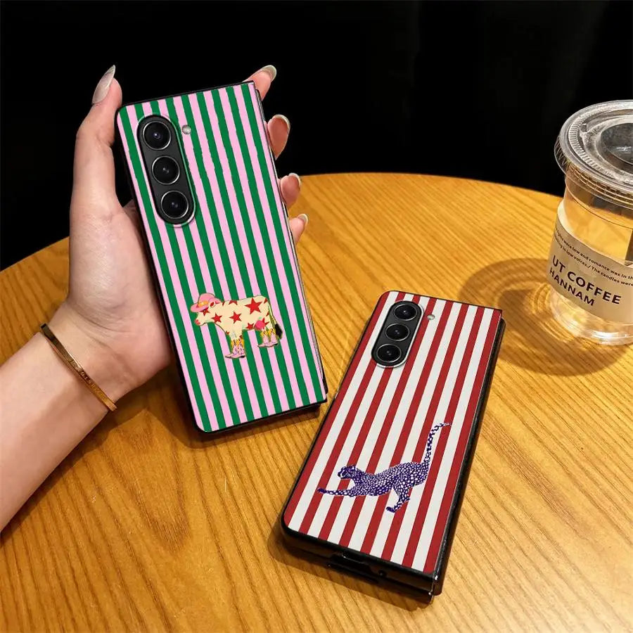 Case for Samsung Galaxy ZFold4 Z Fold 7 6 5 4 3 ZFold3 ZFold5 ZFold7 ZFold6 Back Phone Cover Striped Animal