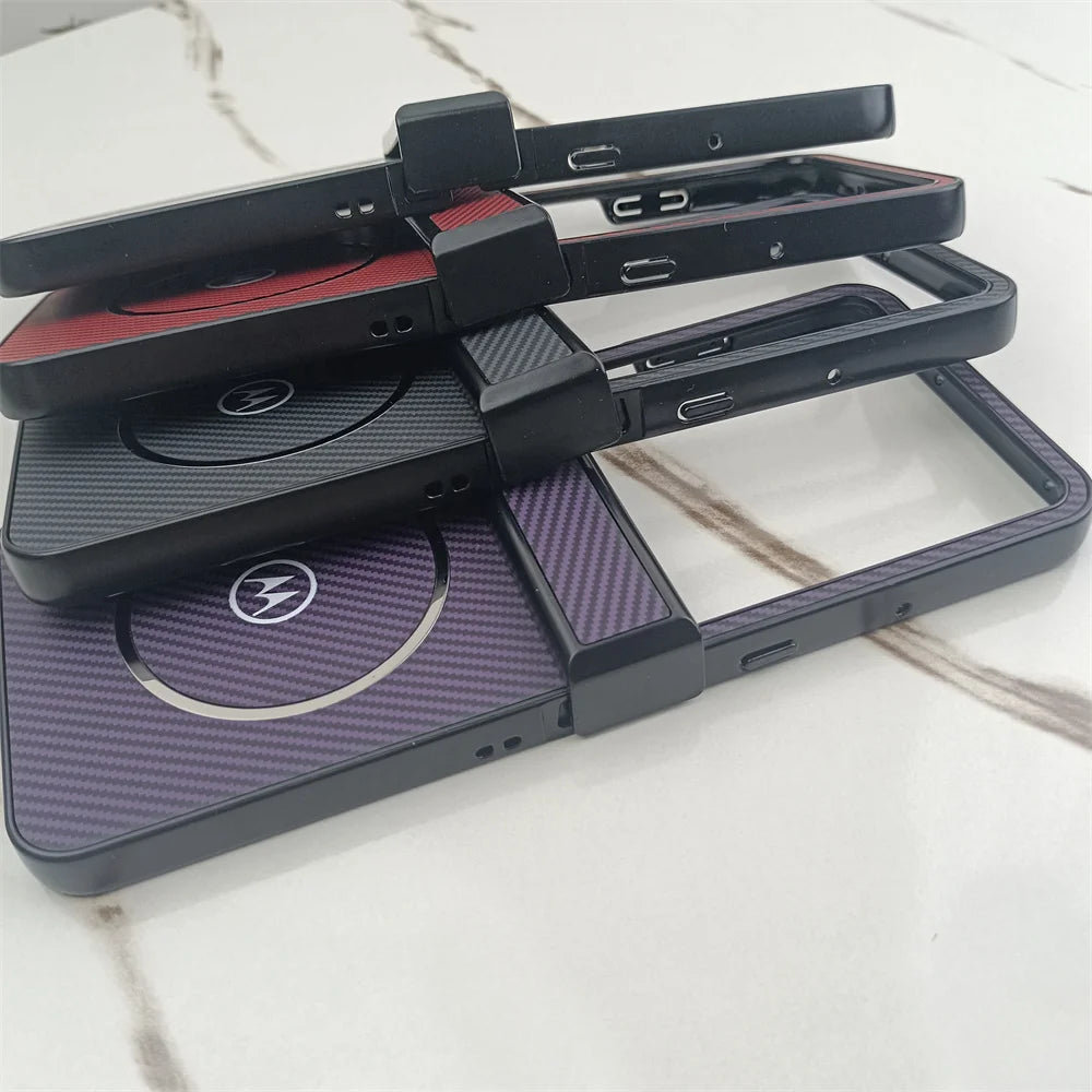 Matte Hard Carbon Fiber Texture Pattern Magnetic Case For Motorola Razr 60 50 Ultra Razr60 For Magsafe Wireless Charging Cover