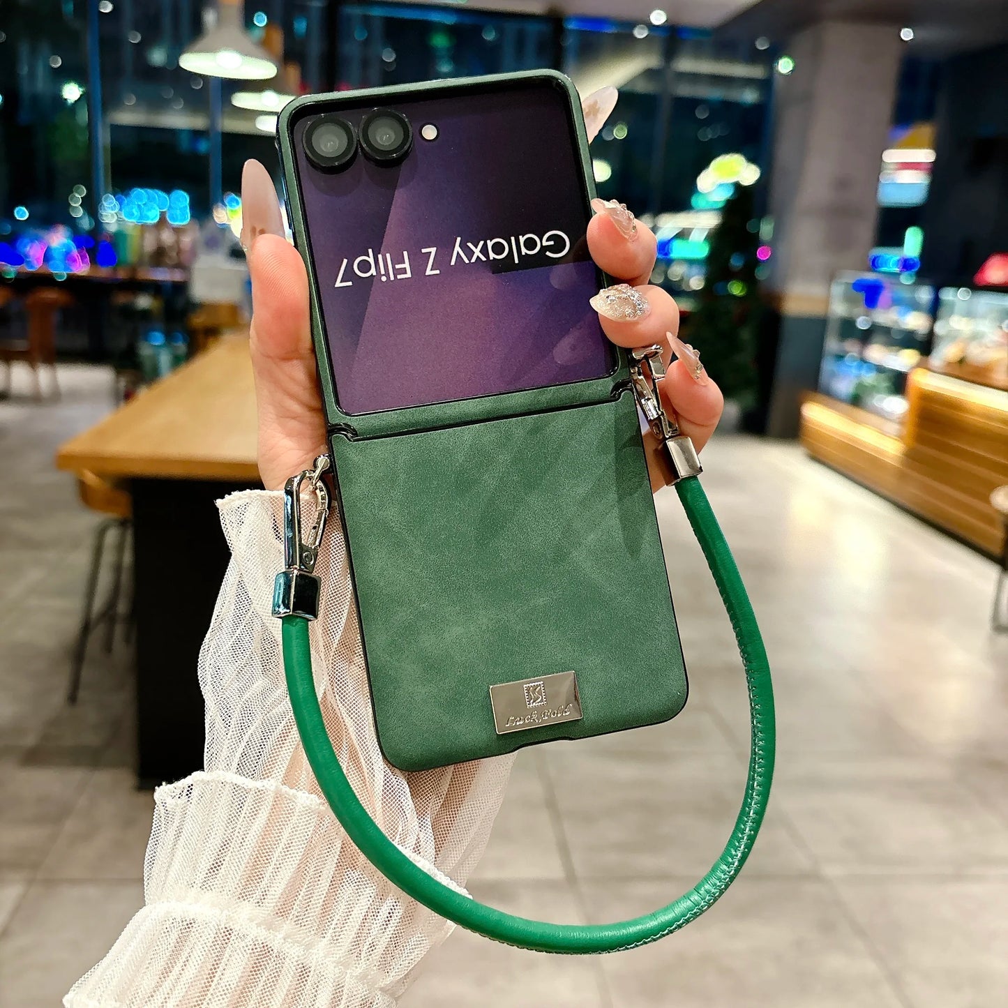 Luxury Sheepskin Leather Case with Nameplate For Samsung Galaxy Z Flip 7 6 5 4 3 5G ZFlip7 FE Fashion Back Cover With lanyard