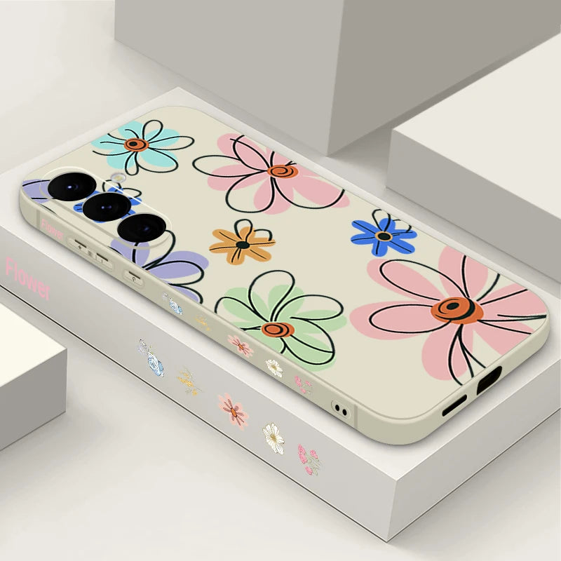 Cute Cartoon Flowers Lanyard Case For Samsung Galaxy S25 Ultra S24 S23 S22 Plus S21 FE A15 A16 A35 A36 A54 A55 A56 5G Capa Coque