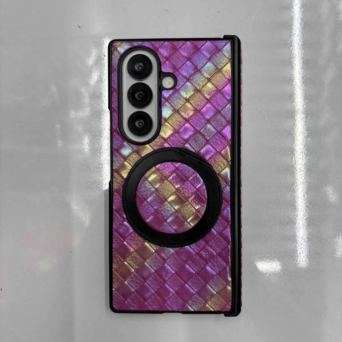 High-End Full Protection Mesh Pattern Magnetic Ring Stand Middle Axis Protective Phone Case for Z Fold 7 6 5 4 3