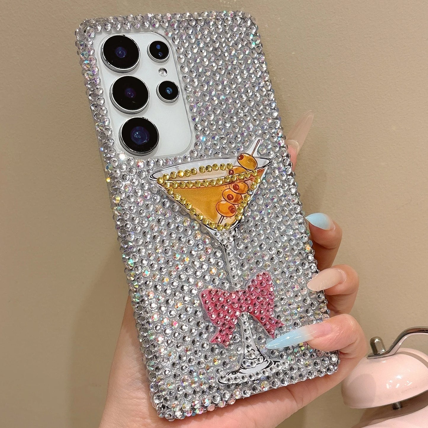 Cute Diamond Wine Glass Case For Samsung Galaxy S26 Ultra Rhinestone Cover For Samsung S25Ultra S24 Plus S23 S22 Ultra Shell