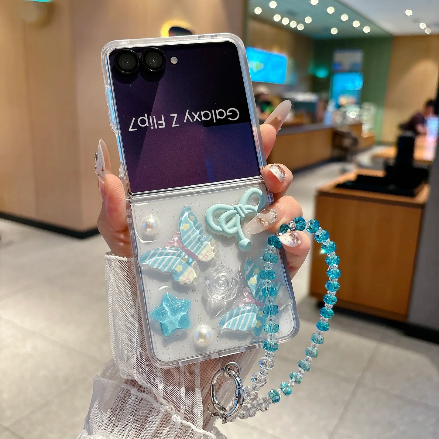 for For Motolora Moto Razr 70 60 50 Ultra 70ultra Chain Wrist Strap Fold Phone Case Ins New 3D Butterfly Pearl Shockproof Cover