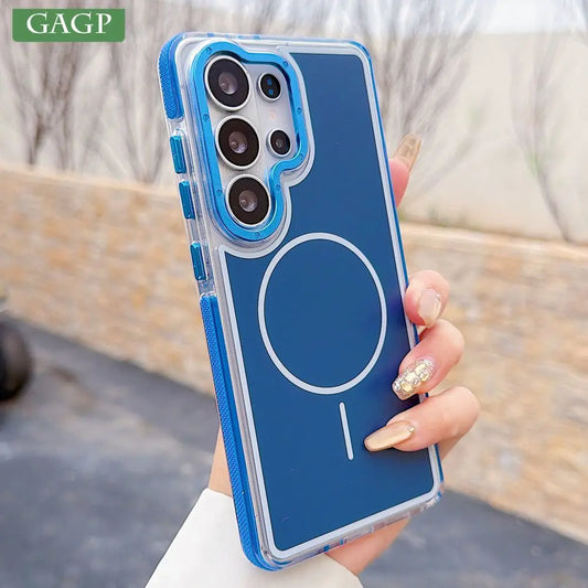 Luxury Two Tone Border Transparent For Magsafe Phone Case for Samsung Galaxy S26 S25 FE S24 S23 S22 Ultra A16 A17 PC Hard Cover