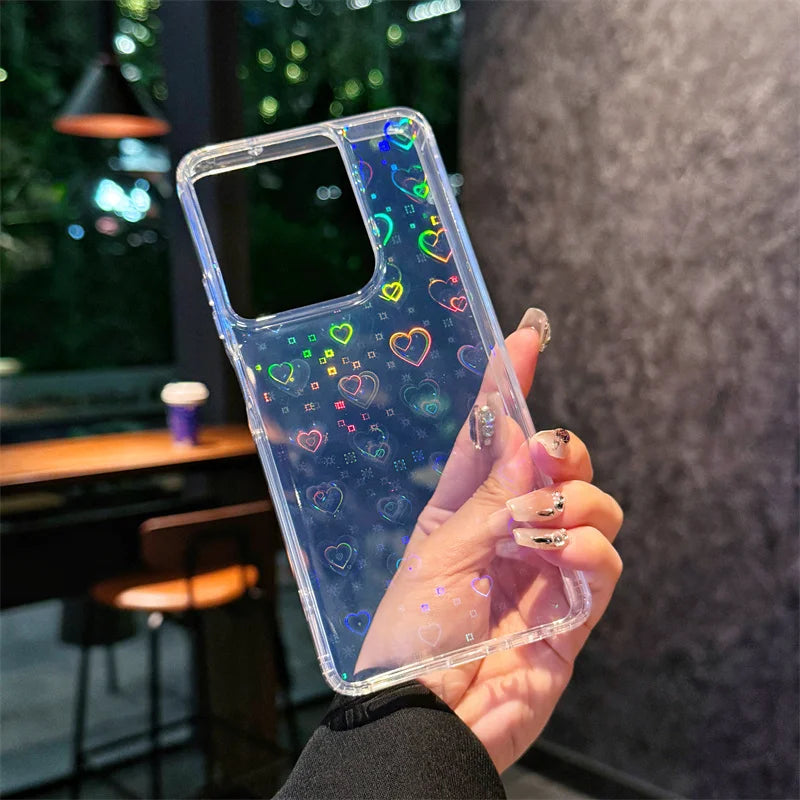 Simple Slim Gradient Laser Love Heart Transparent Phone Case For Motorola Moto G Stylus 5G 2024 G Play Powet 5G 2025 Soft Cover