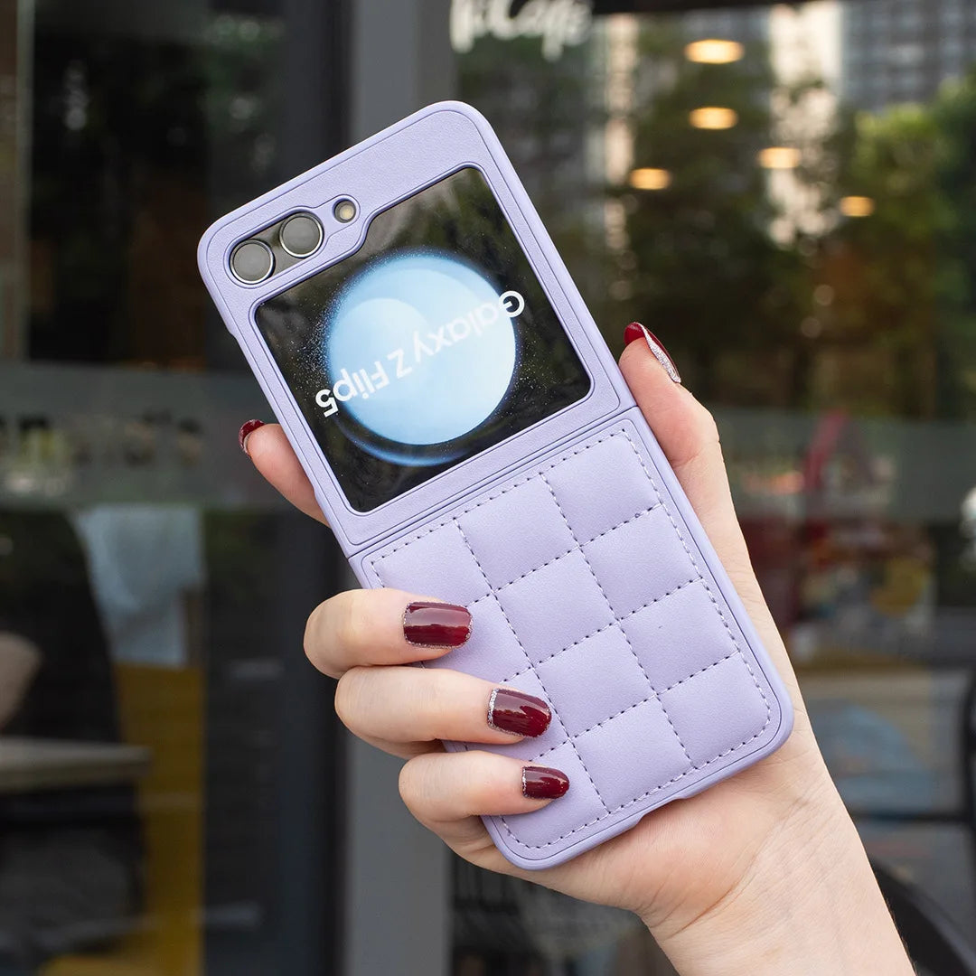 Fashion Cute Square Grid Soft PU Leather Case Cover For Samsung Galaxy Z Flip 7 6 5 4 3 zflip7 5G