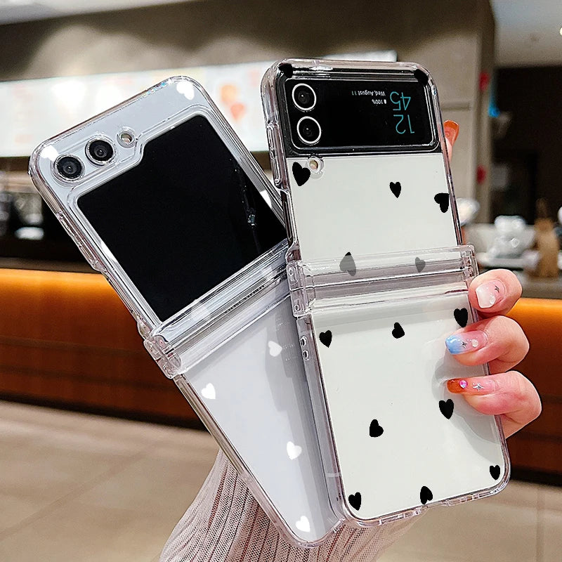 Love Heart Print Transparent Phone Case For Samsung Galaxy Z Flip7 FE Flip6 Folding Hard Cover For Samsung Z Flip 7 6 5 4 3 5G