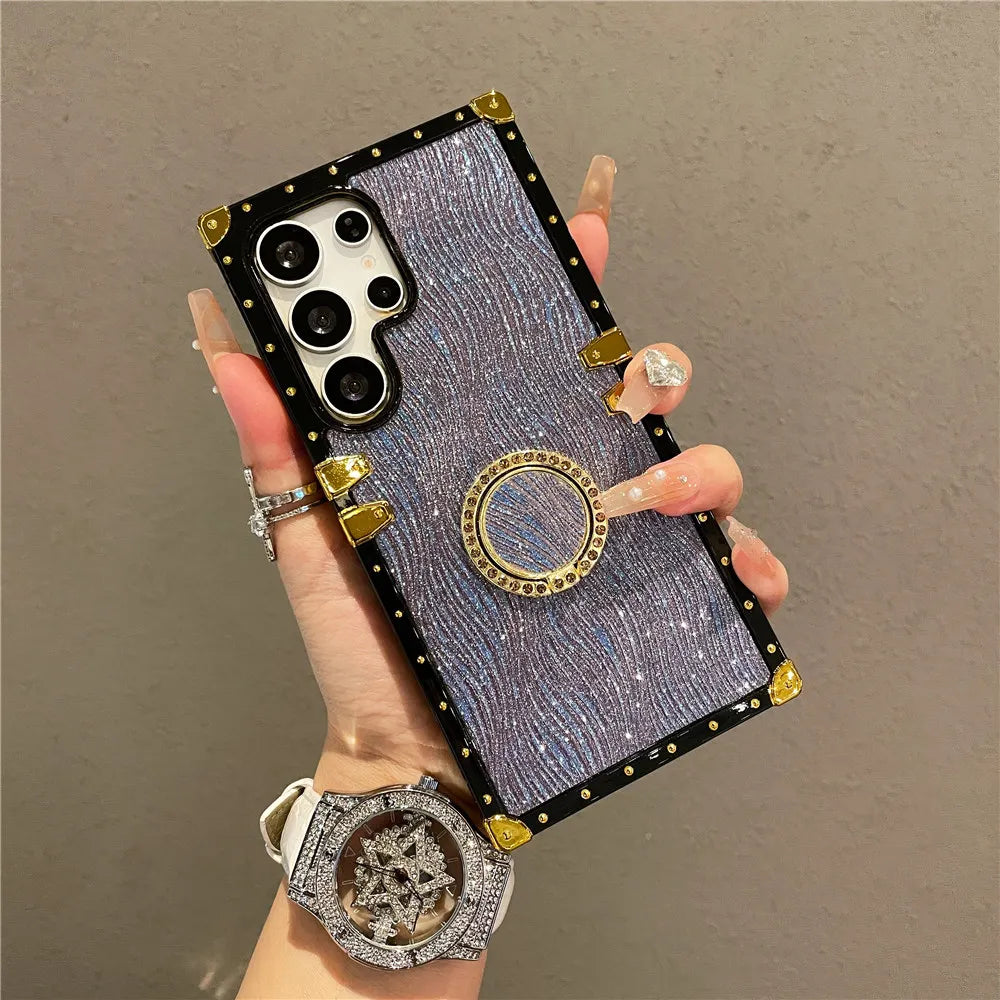 Luxury Ring Stand Case For Samsung Galaxy S25 Edge S24 S23 Ultra S24FE S25Plus Bracket Bling Cover Fundas
