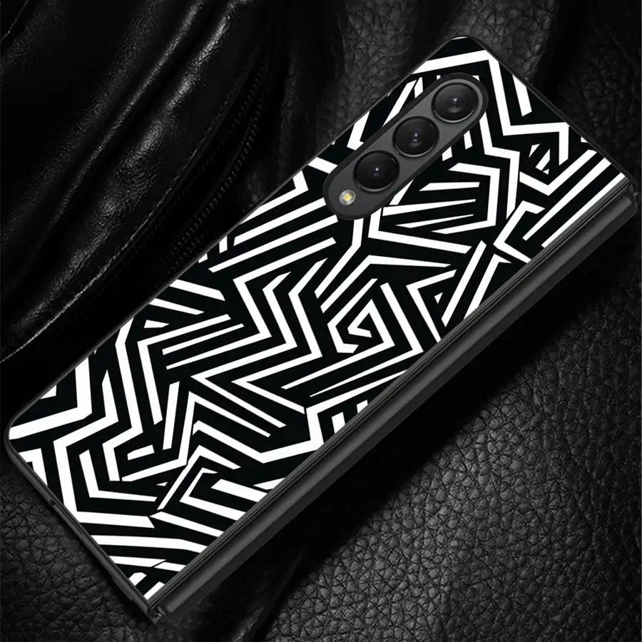 Black Art Pattern Case for Samsung Galaxy ZFold3 ZFold4 Z Fold 7 6 5 4 3 ZFold5 ZFold7 ZFold6 Back Phone Cover