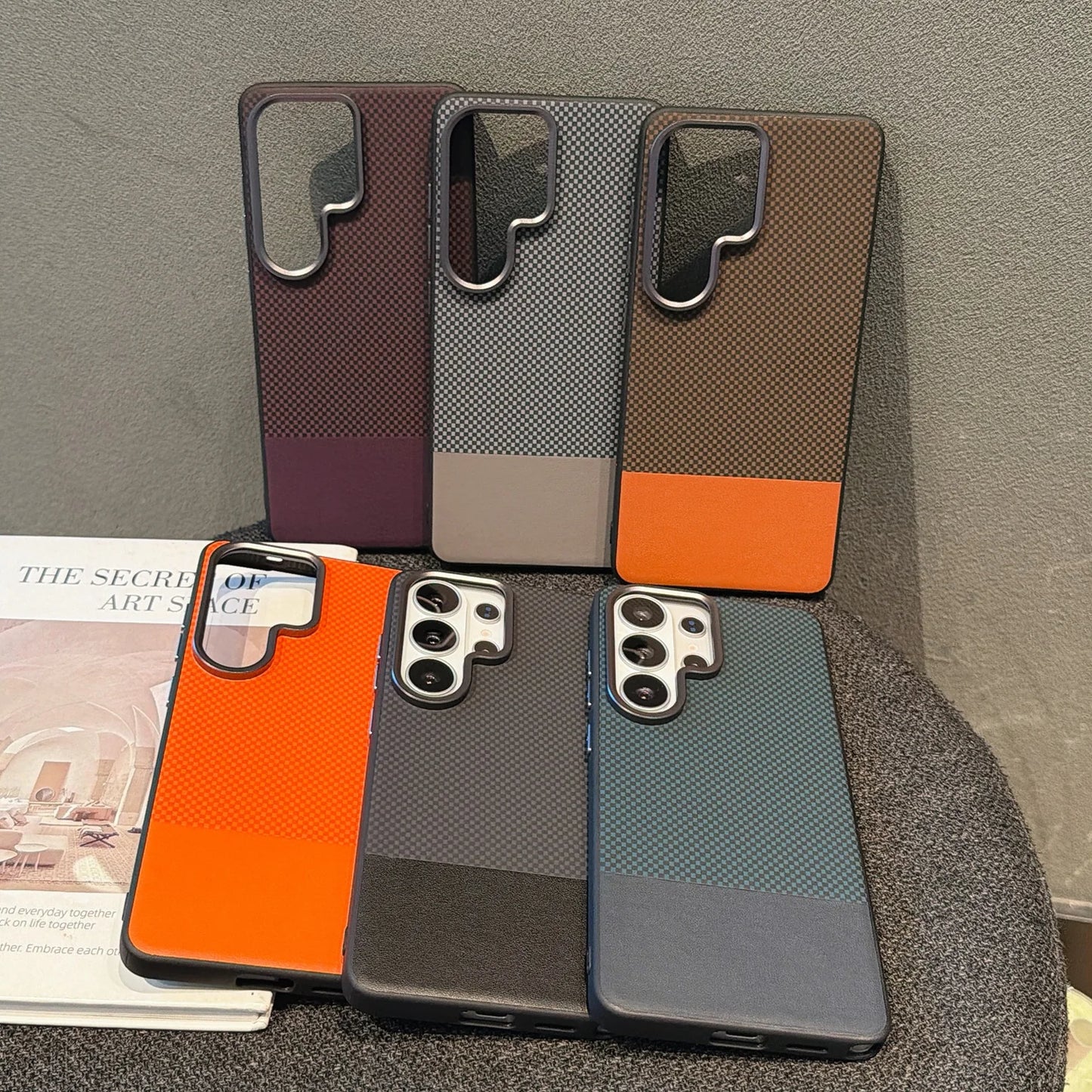 Splicing Leather Fabric Pattern Protection Phone Case For Samsung Galaxy S26 S25 S24 S23 S22 Ultra Matte Hybrid Shockproof Cover