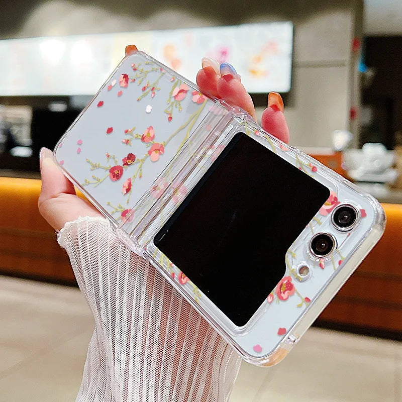 Flower Pattern Folding Case For Samsung Galaxy Z Flip7 FE Flip7 Flip6 Clear Shockproof Cover For Samsung Galaxy Z Flip 7 6 5 4 3