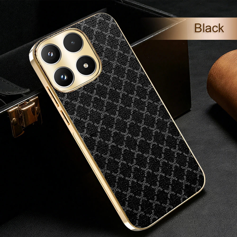 Retro Grid Pattern Gold Plating Frame Hard Cover Leather Phone Case for Motorola Moto Edge 50 Fusion Edge 60 PRO 60 Neo G96 G86