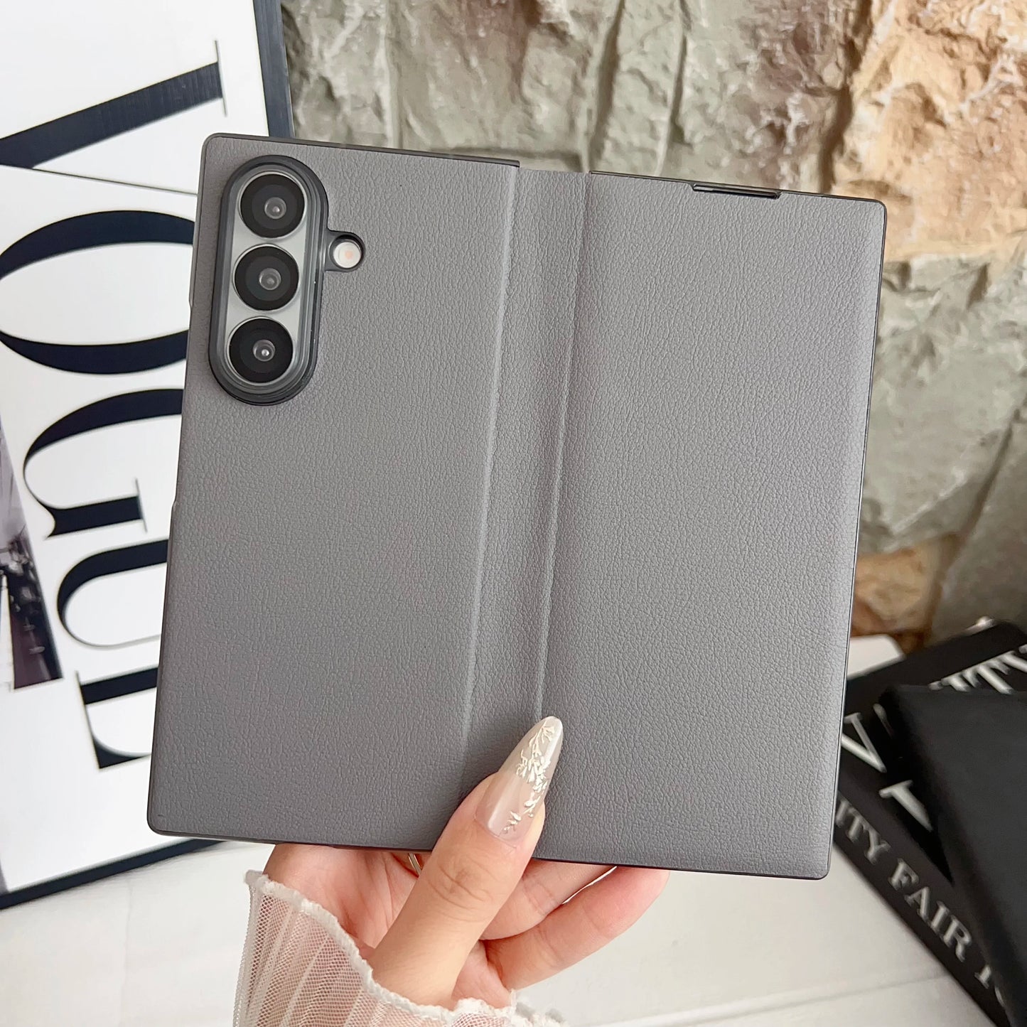 Luxury Business PU Leather Phone Case For Samsung Galaxy Z Fold7 Fold6 Fold5 Solid Color Shockproof Protection Shell