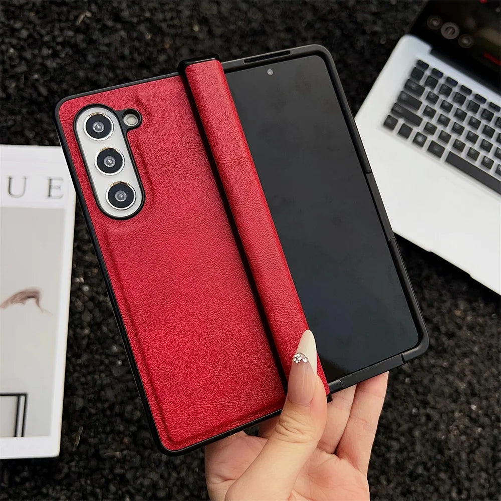 Business PU Leather Case For Samsung Galaxy Z Fold 7 6 5 4 Detachable Medium Axis Protection Mobile Phone Cover
