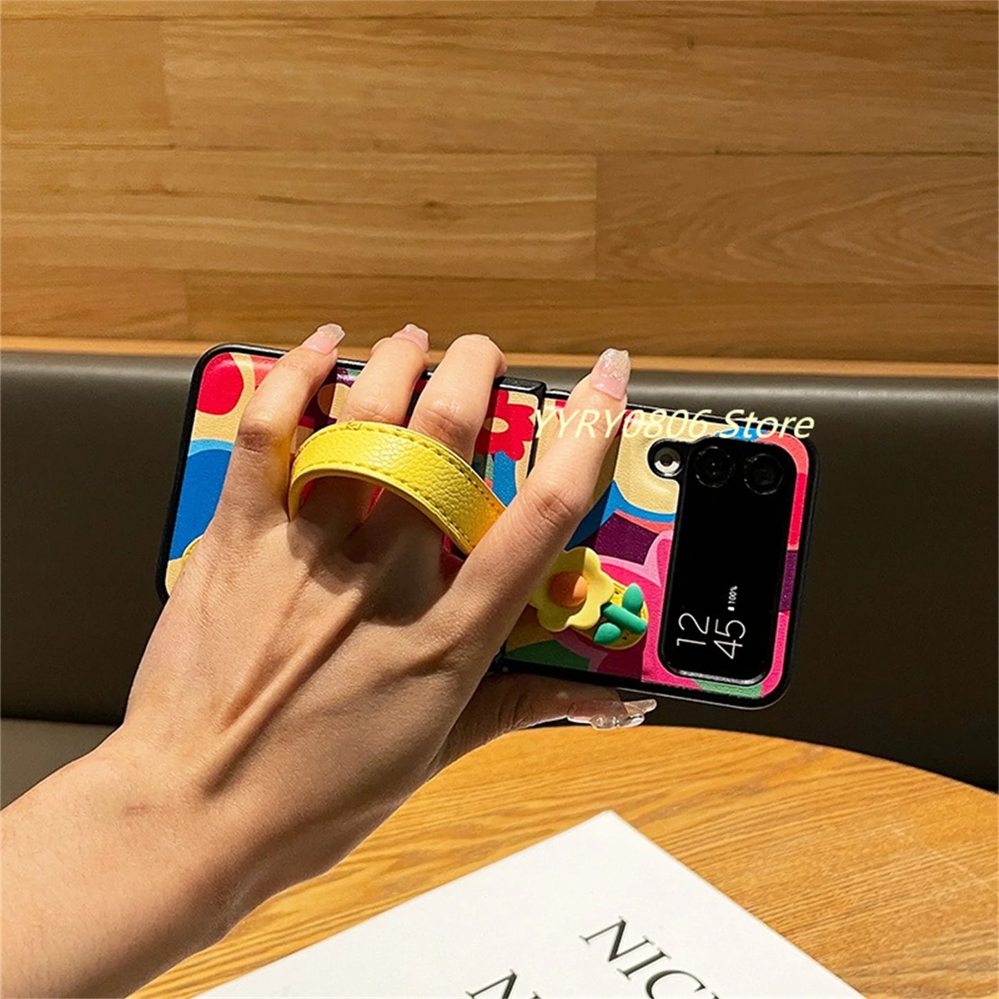 Korean Cute Floral Wrist Strap Rainbow Flower Oil Painting Case for Samsung Galaxy Z Flip7 Z Flip6 Z Flip5 Z Flip4 3 Back Cover