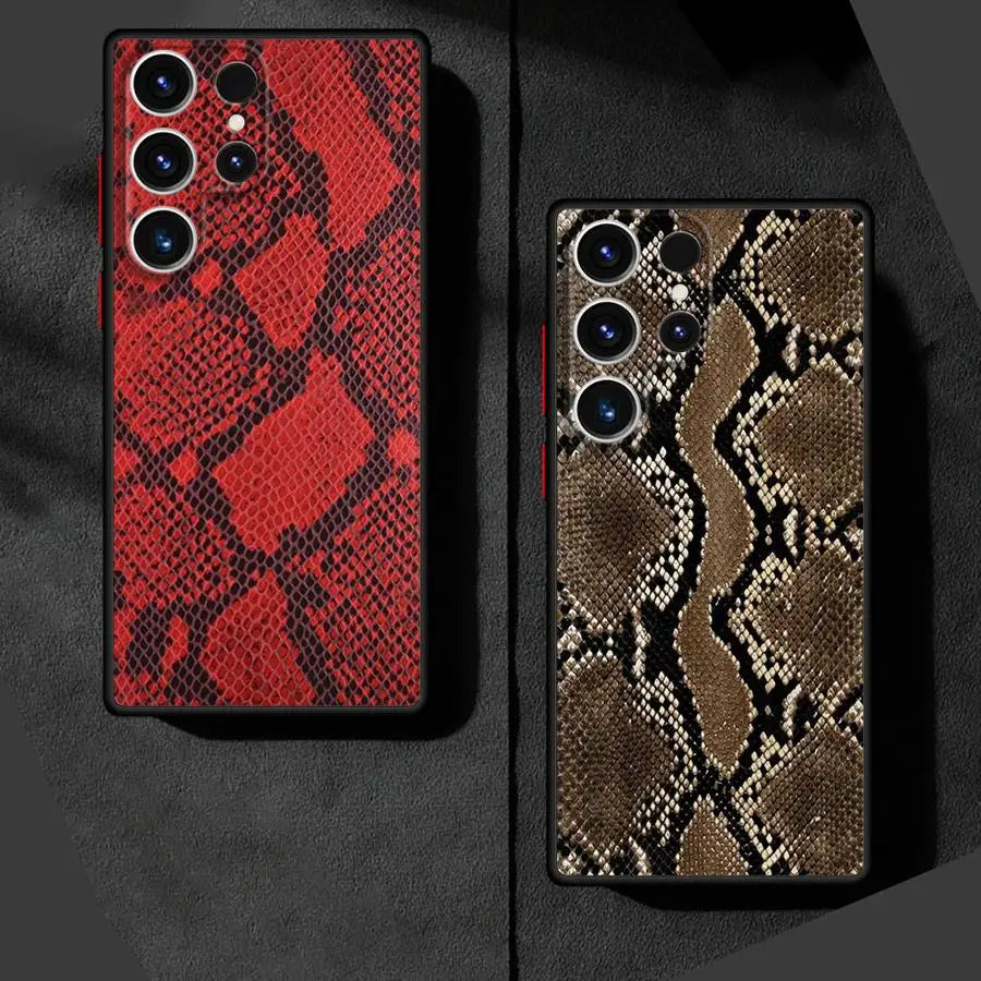 Phone Case for Samsung Galaxy S25 S23 S24 Ultra S22 S21 S20 S10 Plus S23 FE Matte Soft Cover Shell Python Pattern