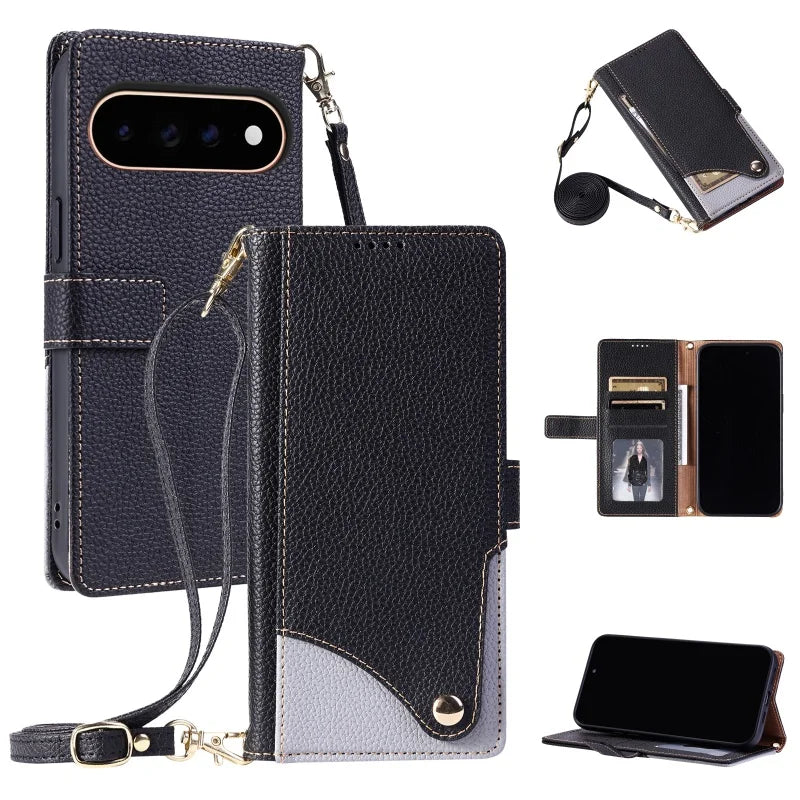 Crossbody Leather Wallet Phone Case for Google Pixel 11 Pro XL10A 10 9A 9 8 8A 7 7A Lanyard Cards Holder Funda Cover Hoesje Etui
