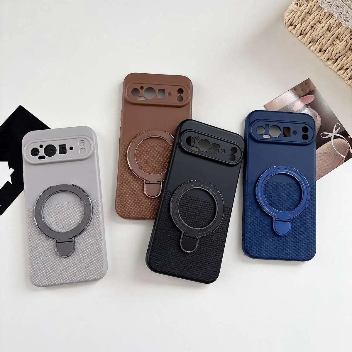 Polka Dot Silicone Holder Stand Ring Phone Case for Google Pixel 10 6 7 8 9 10 Pro 10A 9A 8A 7A 6A Pixel 9 Pro XL 5G Soft Cover