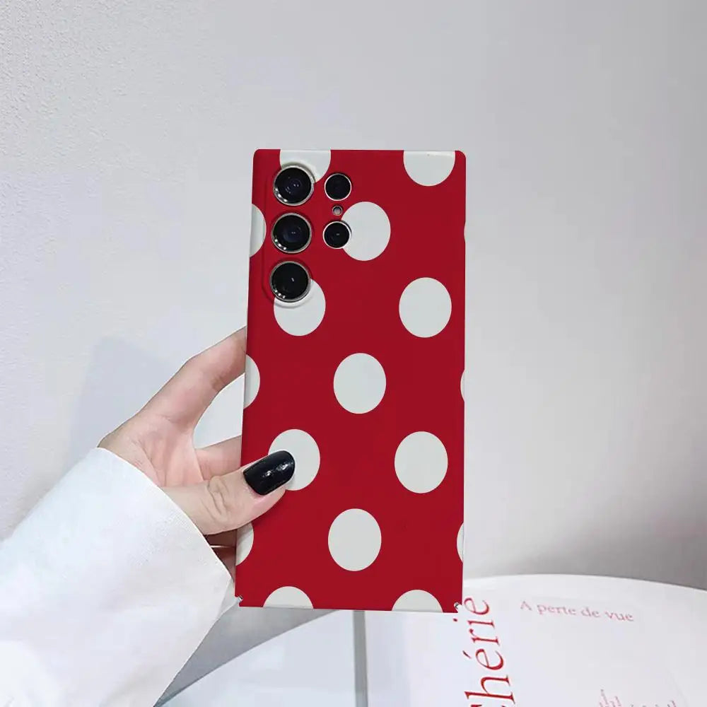 Full Screen Polka Dots Ins Korean Sweet Phone Case For Samsung S25 24 23 ULTRA Plus S22 Glossy HD Hard Cover Film Shell