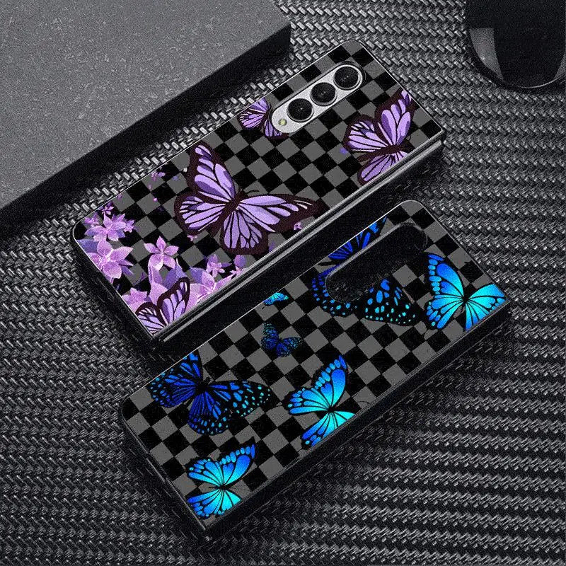 Black Flower Cases for Samsung Galaxy Z Fold6 Z Fold3 ZFold4 Z Fold5 5G Z Fold4 5G Coque Bumper Shockproof Cover