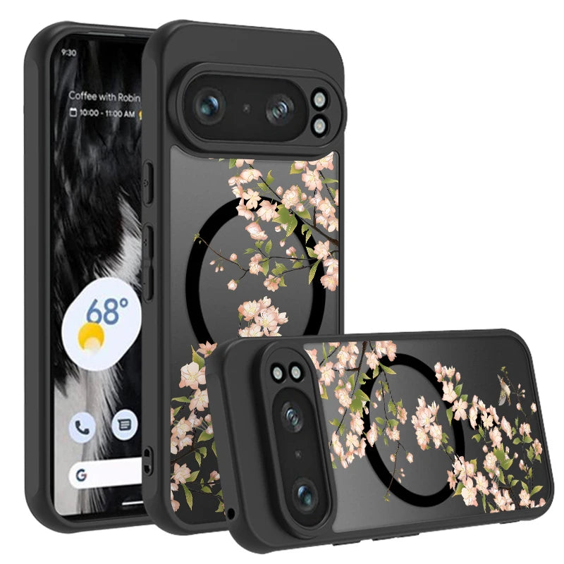 Matte Magnetic Case For Google Pixel 10 9 8 Pro 8A 9A Pixel 9 10 Pro XL For Magsafe Wireless Charging Purple Flowers Phone Cover