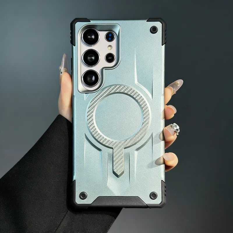 Luxury Carbon Fiber Pattern Magnetic Armor Case for Samsung S25 S24 S23 Ultra Plus Edge FE A35 A55 A36 A56 A16 A26 A17 A15 A14