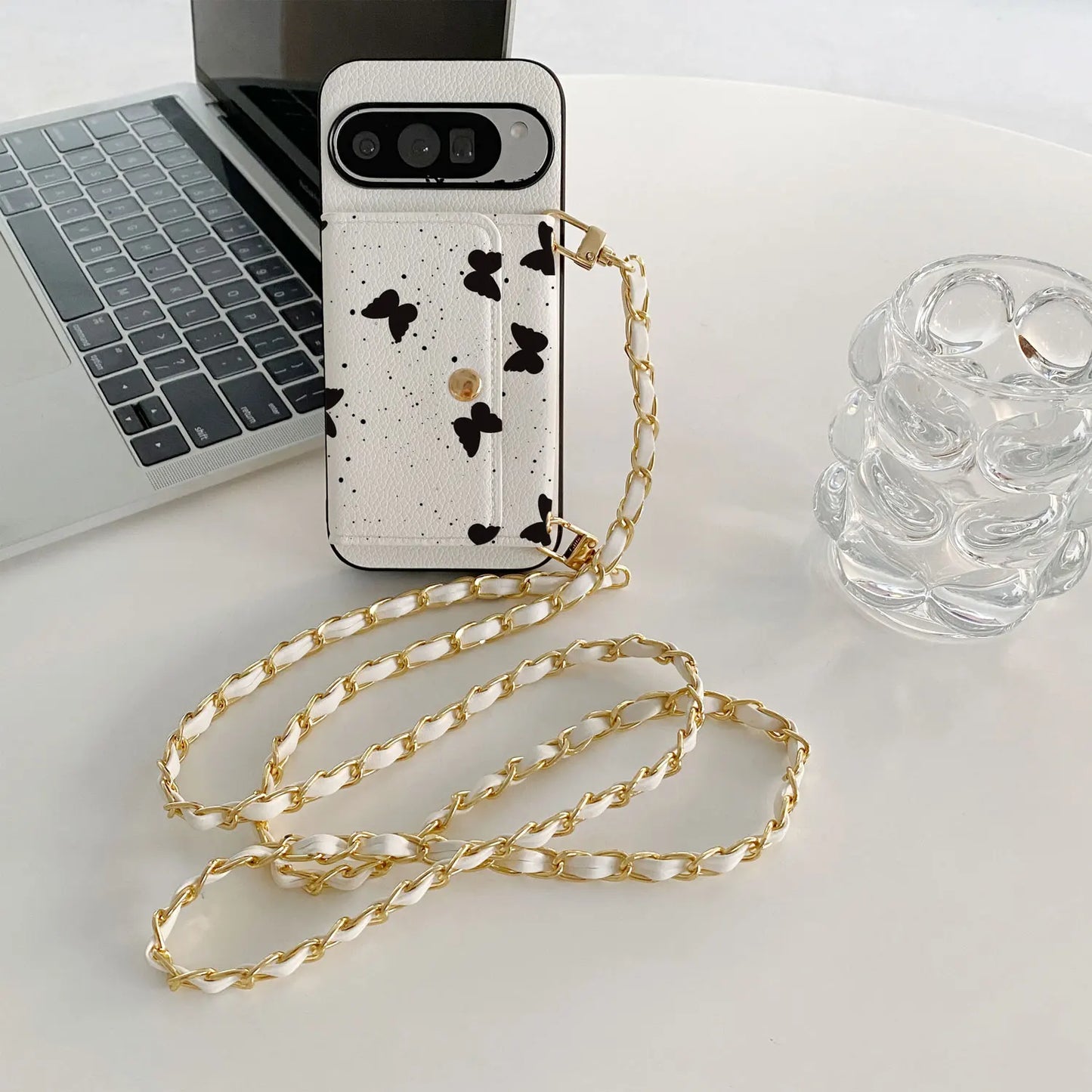 Unique Ink Dot Butterfly Wallet Case Lychee PU Leather Patch for Google Pixel 10 7 6 8 9a /Pixel 6 7 8 9 10Pro XL