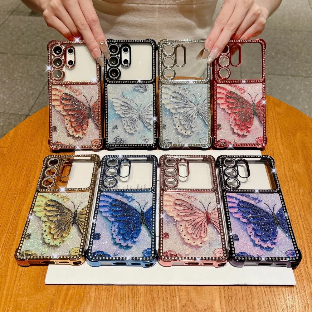 Bling Glitter Diamond Butterfly Phone Case For Samsung Galaxy S26 S25 S24 S23 S22 Ultra Lens Protection Plating Shockproof Cover