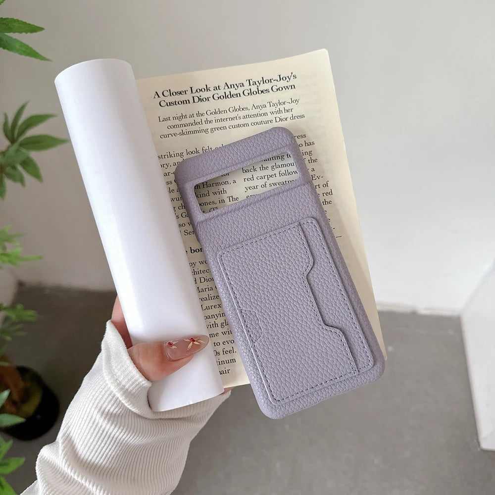 W Shape Card Slot Leather Case For Google Pixel 9 10 Pro XL 6 6A 7 7A 8 8A 9A Litchi Pattern PU Hard Back Cover