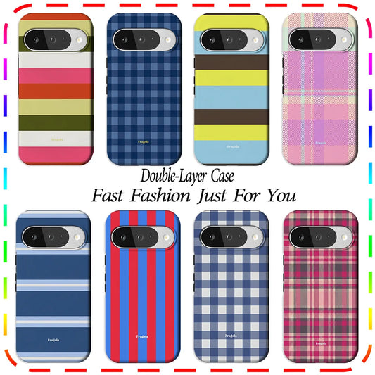 Luxury Clmj Fragola Vintage Color Stripes Phone Case For Google Pixel 10 9 8 7 10a 9a 8a 7a 5a Pro XL 5G Double-layer Back Cover