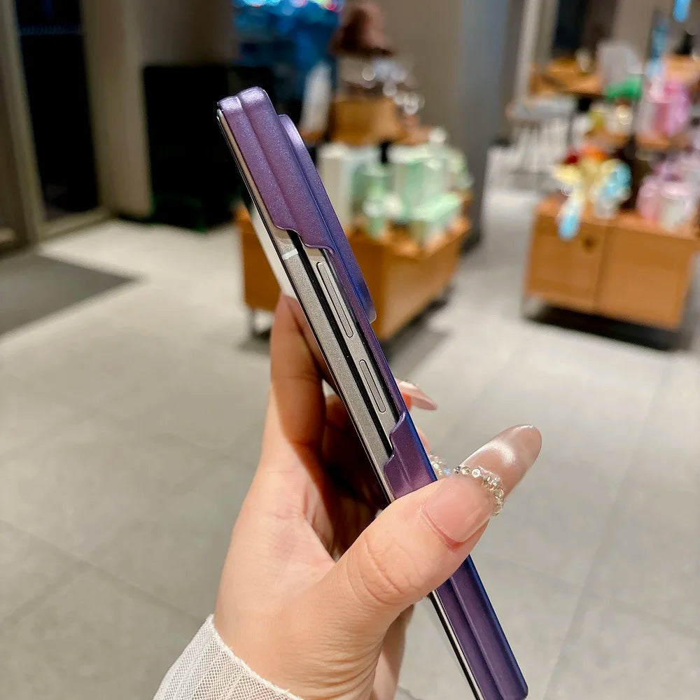 Skin Feel Metallic Paint Hinge Protection Phone Case For Samsung Galaxy Z Fold 7 6 5 4 Solid Color Shockproof Back Cover
