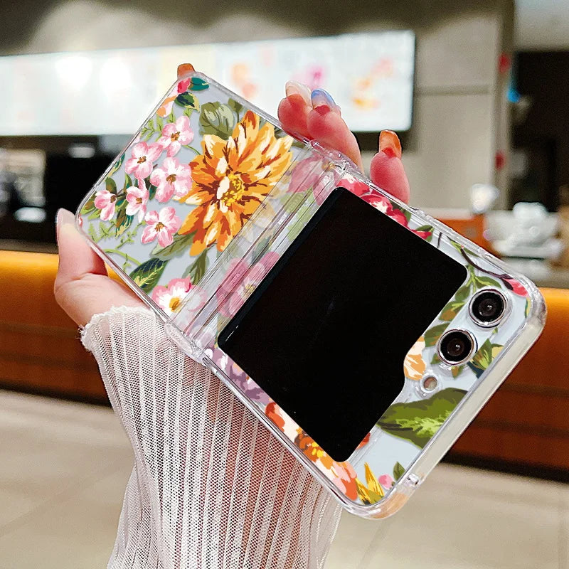 Flower Pattern Folding Case For Samsung Galaxy Z Flip7 FE Flip7 Flip6 Clear Shockproof Cover For Samsung Galaxy Z Flip 7 6 5 4 3