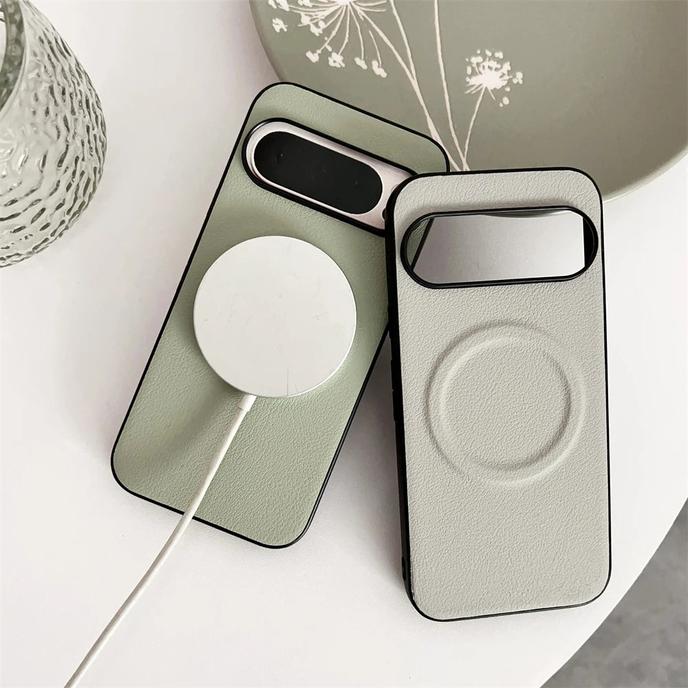 Vegan Leather Ultra Thin Phone Case For Google Pixel 10 Pro XL 8 8A 7 7A 6 9 Pro XL For Magsafe Magnetic Shockproof Solid Cover
