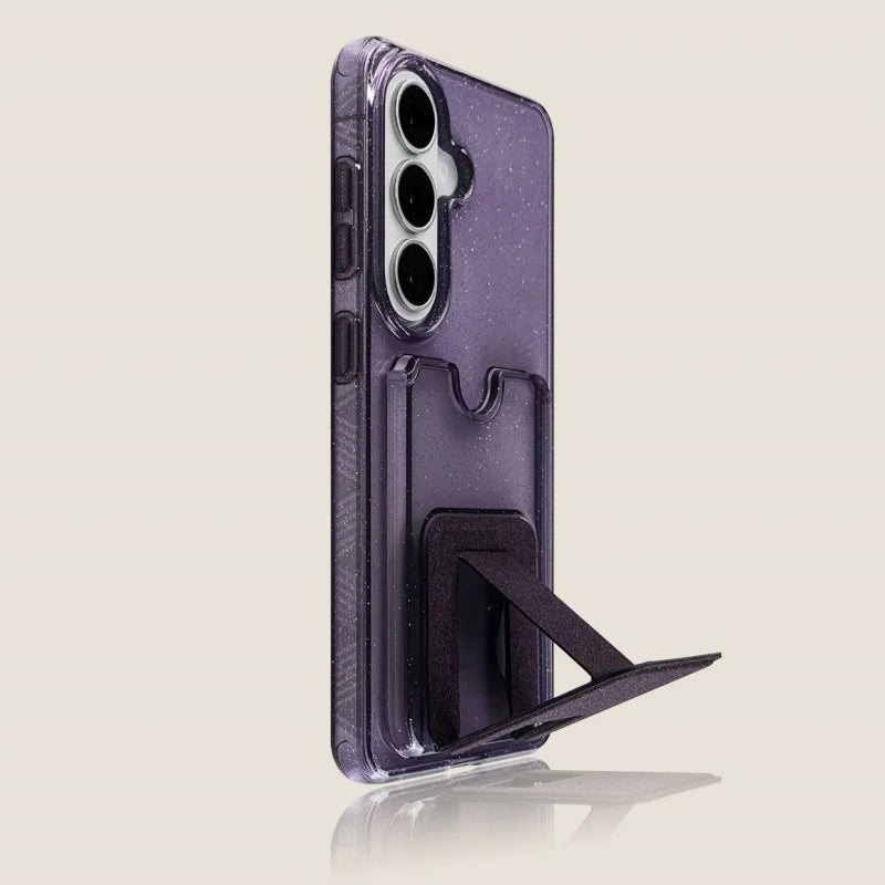 Glitter Transparent Card Wallet Case For Samsung Galaxy S26 S25 S24 S23 Ultra Plus Luxury Shockproof Stand Pocket Phone Cover
