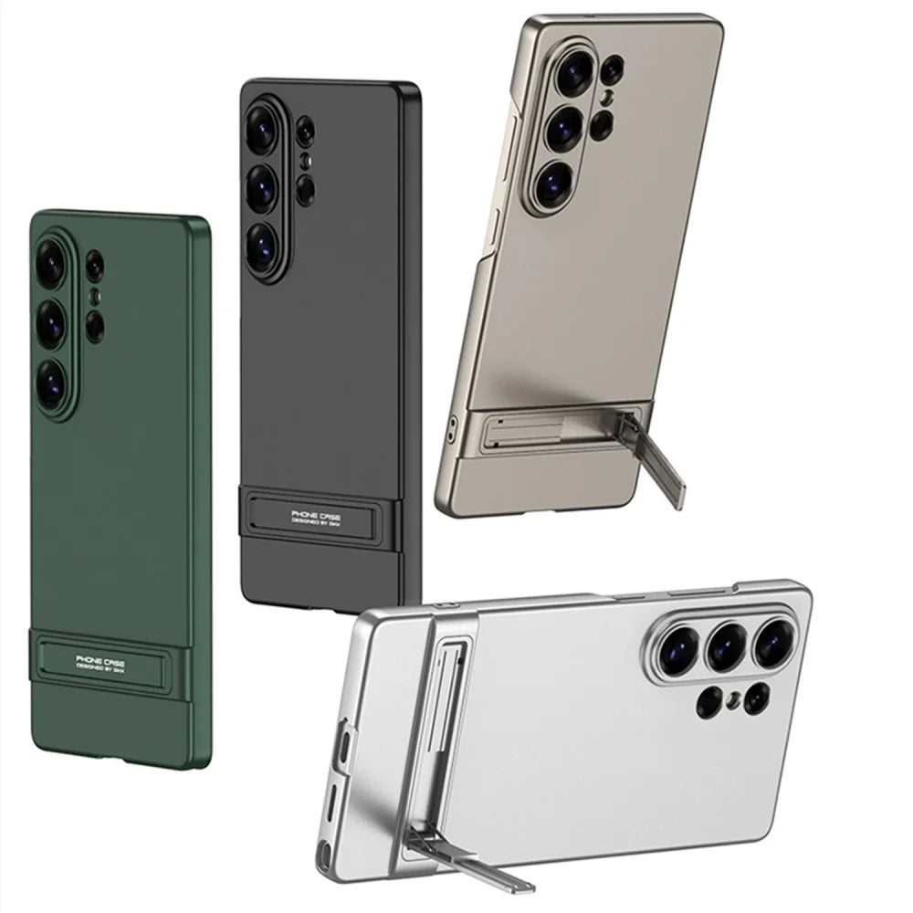 Ultra Thin PC Hard Invisible Fold Stand Holder Phone Case For Samsung Galaxy S25 S24 Ultra S26 S23 Shockproof Protection Cover