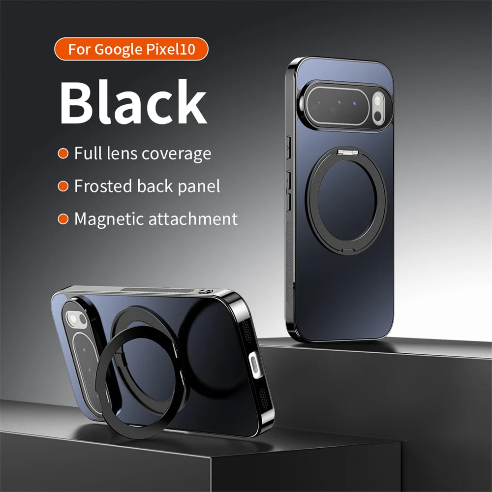 Luxury Rotating Magnet Ring Magnetic Stand Phone Case For Google Pixel9 10 Pro XL 9A 8 8A Solid Color Plating PC Protector Cover