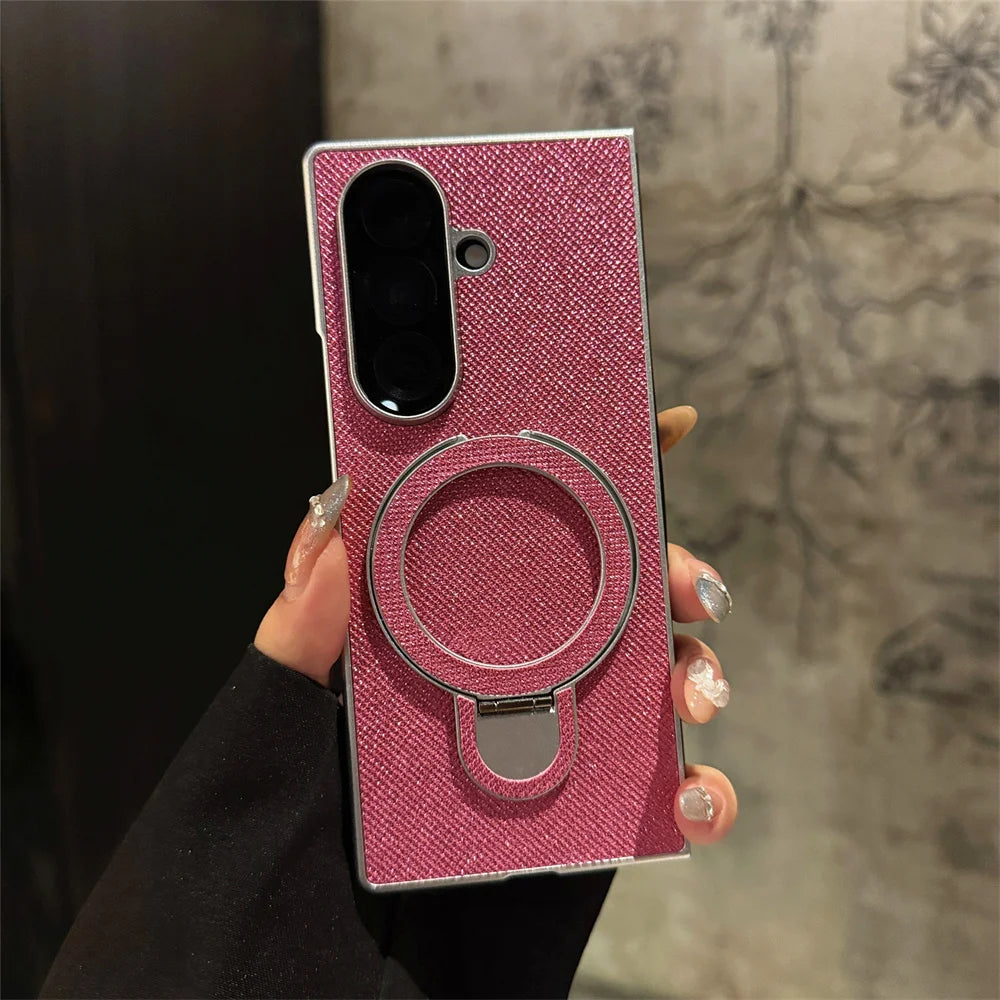 Luxury Full Glitter Rhinestone Folding Stand Phone Case For Samsung Z Fold 7 6 5 4 3 Plating Shockproof Frame Protection Cover