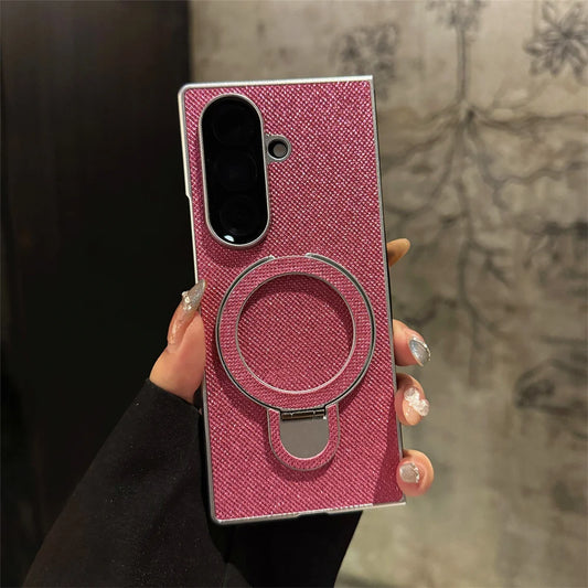 Luxury Full Glitter Rhinestone Folding Stand Phone Case For Samsung Z Fold 7 6 5 4 3 Plating Shockproof Frame Protection Cover