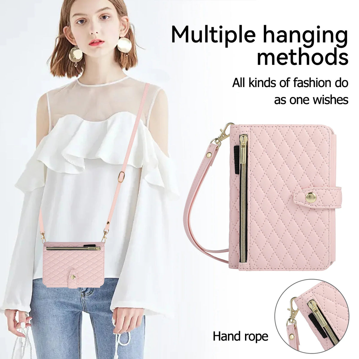 Crossbody Zipper Flip Multi Card Slots Quilted Leather Case for Samsung Galaxy Z Fold8 Fold 8 Wide Shockproof Book Stand Cover