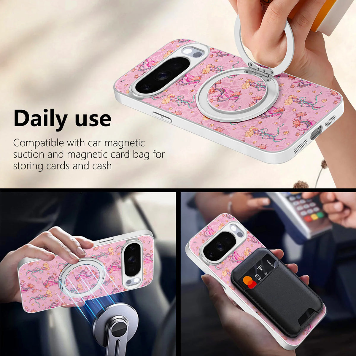 360 Rotating Magnetic Bracket Plant Flower Leather Phone Case for For Google Pixel 11 PRO/PRO-XL/10/9 A PRO XL Kickstand Cover