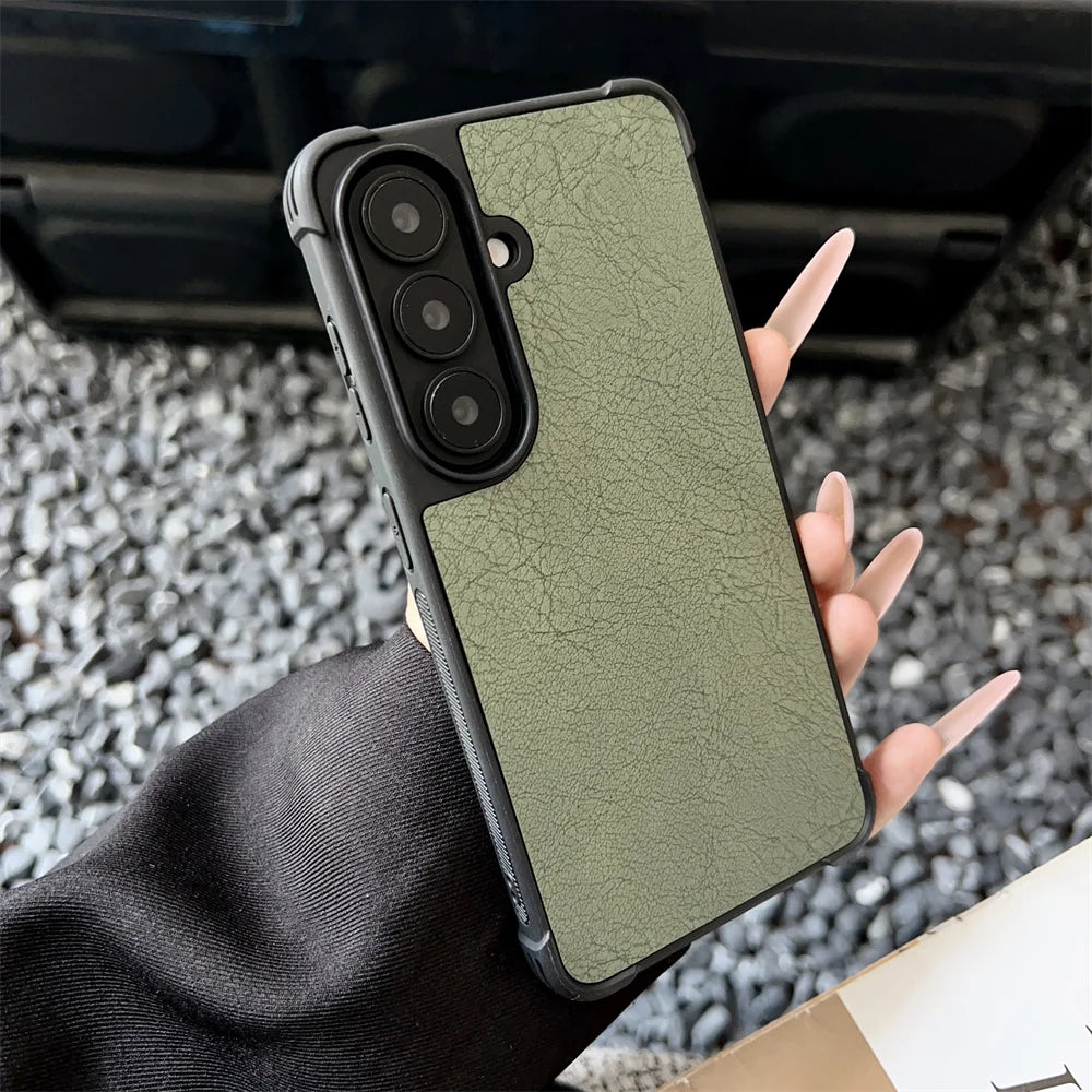 Luxury Leather Hybrid PC Armor Phone Case For Samsung S26 Ultra Plus S26Plus s26Ultra Shockproof Bumper Protection Back Cover