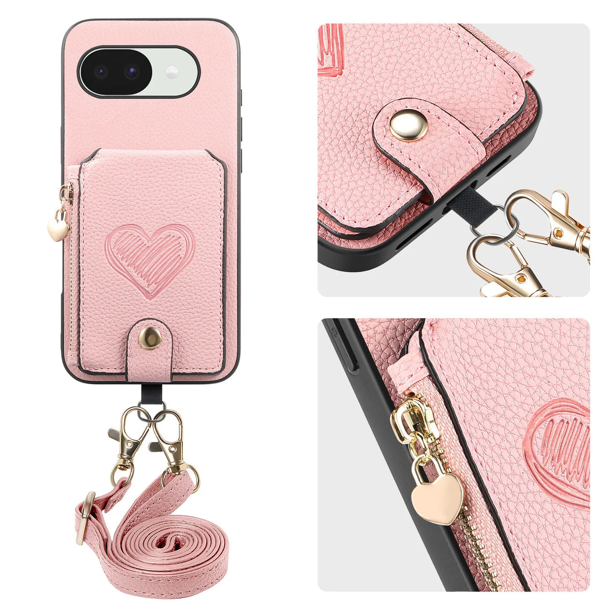 Crossbody Long Lanyard Zipper Cards Sold Wallet Leather Case for Google Pixel 10 Pro XL 9A 8A 7A 6A Shockproof Stand Slim Cover