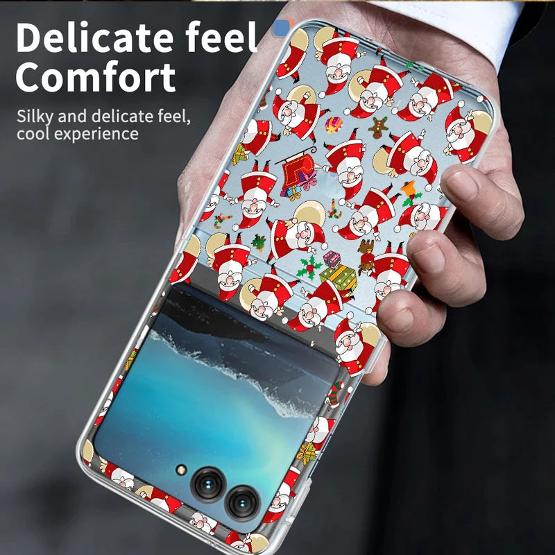 Christmas Phone Case For Motorola Razr 50 40 Ultra Razr 40 Ultra 50 40 Clear Hard PC Folding Shockproof Snowman Patterned Cover